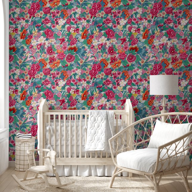 Colorful Chinese Floral Pattern Wallpaper (Kids)