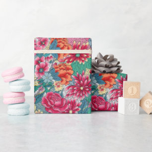 Colorful Chinese Floral Pattern Wrapping Paper