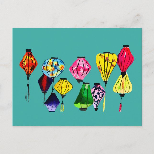 Colorful Chinese lanterns art Postcard (Front)