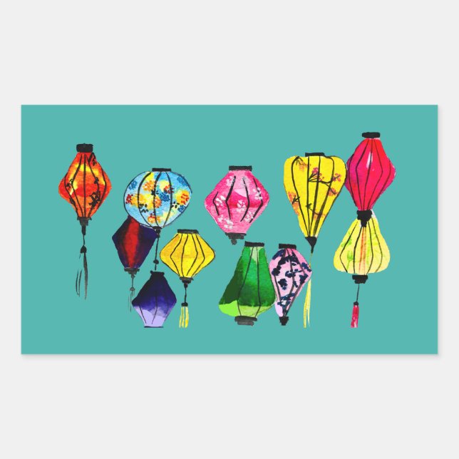 Colorful Chinese lanterns art Rectangular Sticker (Front)