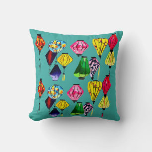 Colorful Chinese lanterns art Throw Pillow