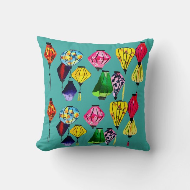Colorful Chinese lanterns art Throw Pillow (Front)