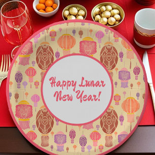 Colorful Chinese Lanterns Lunar New Year Paper Plates