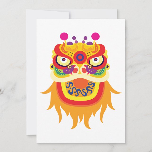 Colorful Chinese Lion Dance Head Invitation (Front)