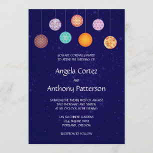 Colorful Chinese Pattern Paper Lanterns Wedding Invitation