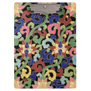 Colorful Chinoiserie Floral Pattern on Black Clipboard