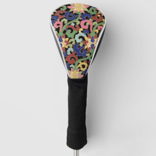Colorful Chinoiserie Floral Pattern on Black Golf Head Cover