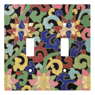 Colorful Chinoiserie Floral Pattern on Black Light Switch Cover