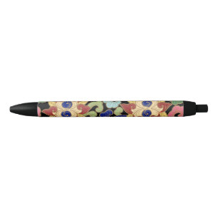 Colorful Chinoiserie Floral Pattern on Black Pen