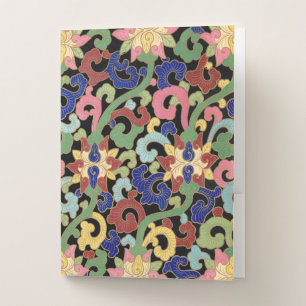 Colorful Chinoiserie Floral Pattern on Black Pocket Folder