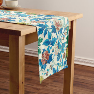 Colorful Chinoiserie Traditional Floral Pattern Short Table Runner