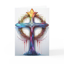 Colorful Christian cross over crown of thorns