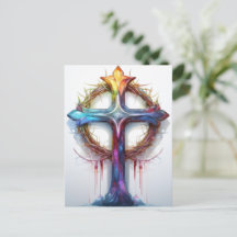Colorful Christian cross over crown of thorns