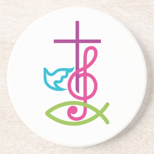 Colorful Christian Cross with Music Note  Fish Coaster