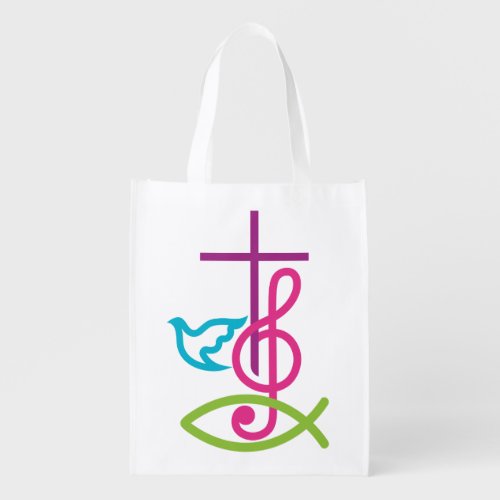 Colorful Christian Cross with Music Note  Fish Grocery Bag