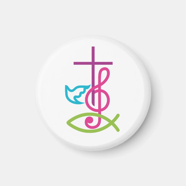 Colorful Christian Cross with Music Note & Fish Magnet (Front)
