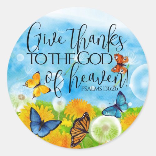 Colorful Christian Floral Give Thanks Bible Verse  Classic Round Sticker