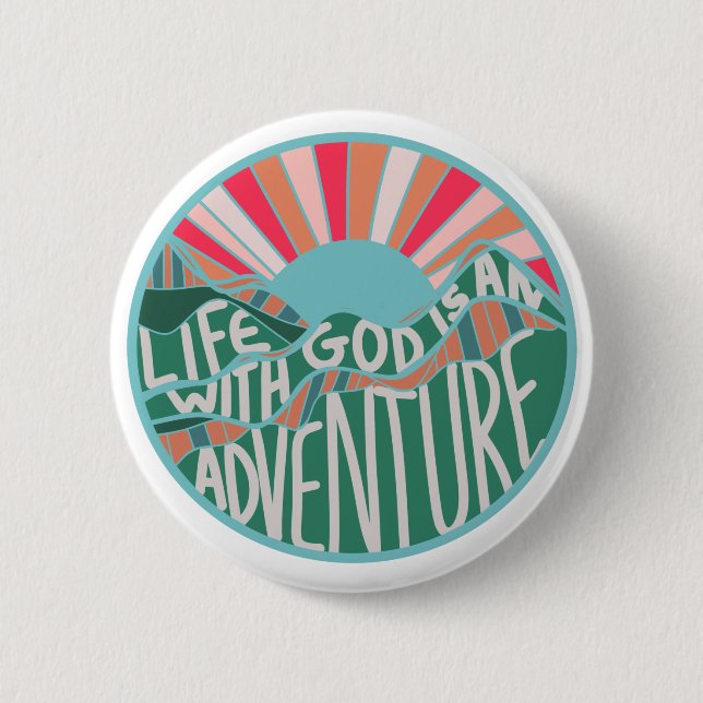 Colorful Christian Mountain Adventure  Classic Rou Button (Front)