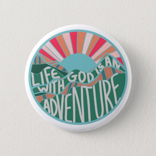 Colorful Christian Mountain Adventure  Classic Rou Button