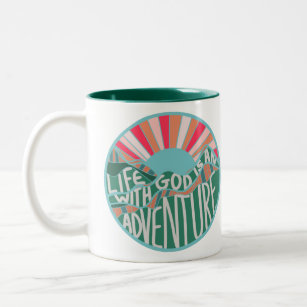 Colorful Christian Mountain Adventure  Two-Tone Coffee Mug