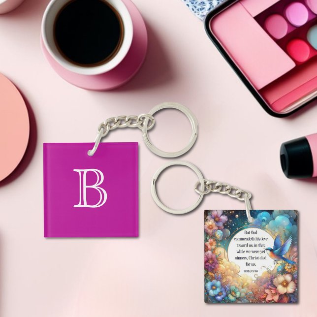 Colorful Christian Romans Bible Verse Monogram Keychain (Creator Uploaded)