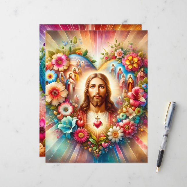 Colorful Christian Valentines Scrapbook Paper (Front/Back In Situ)