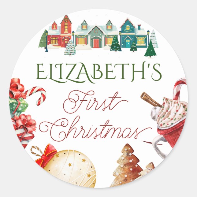 Colorful Christmas 1st birthday Classic Round Sticker (Front)