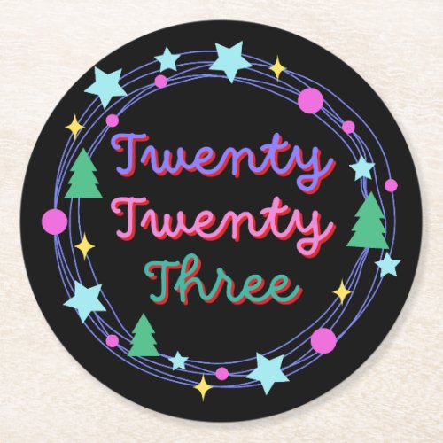 Colorful Christmas 2023 Paper Coaster Pack of 6