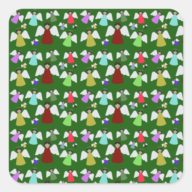 Colorful Christmas Angels Pattern  Square Sticker (Front)