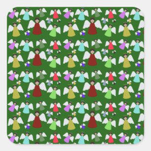 Colorful Christmas Angels Pattern  Square Sticker