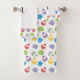 Colorful Christmas balls and gifts monogram Bath Towel Set