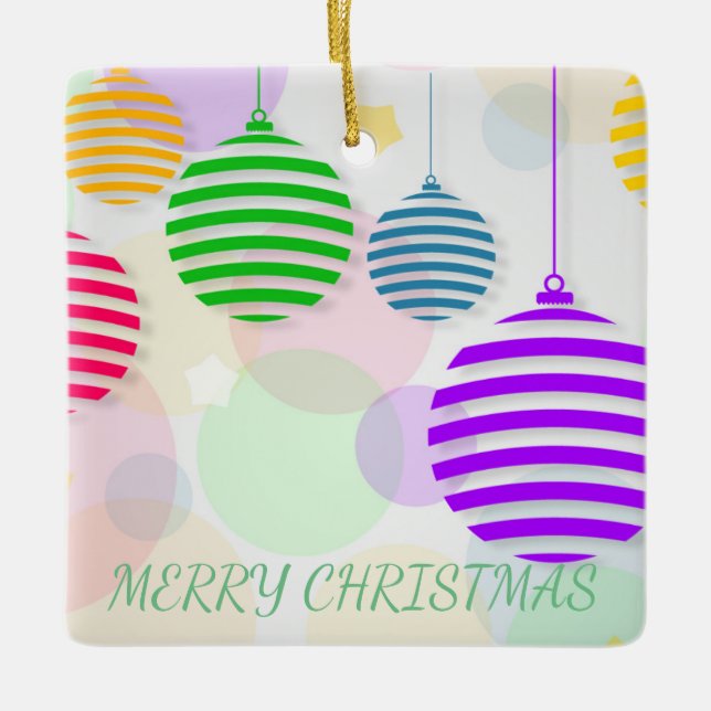 Colorful Christmas  Balls Ceramic Ornament (Front)