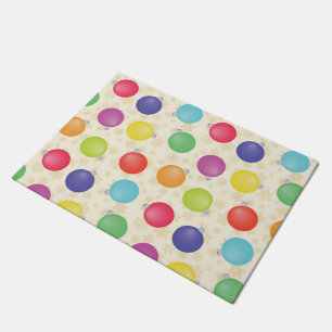 Colorful Christmas balls,Gold Snowflakes Doormat