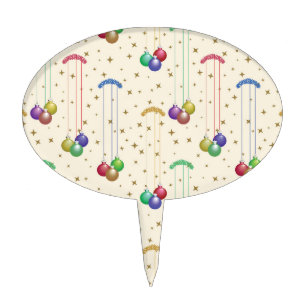 Colorful Christmas balls,gold stars Cake Topper