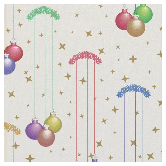 Colorful Christmas balls,gold stars Fabric (Close Up)