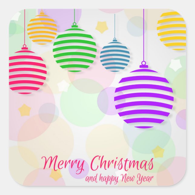 Colorful Christmas Balls Square Sticker (Front)