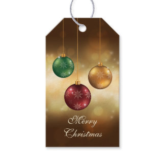 Colorful Christmas Baubles On Yellow Bokeh Gift Tags