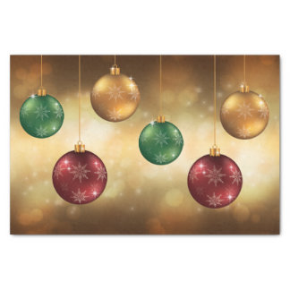 Colorful Christmas Baubles On Yellow Bokeh Tissue Paper