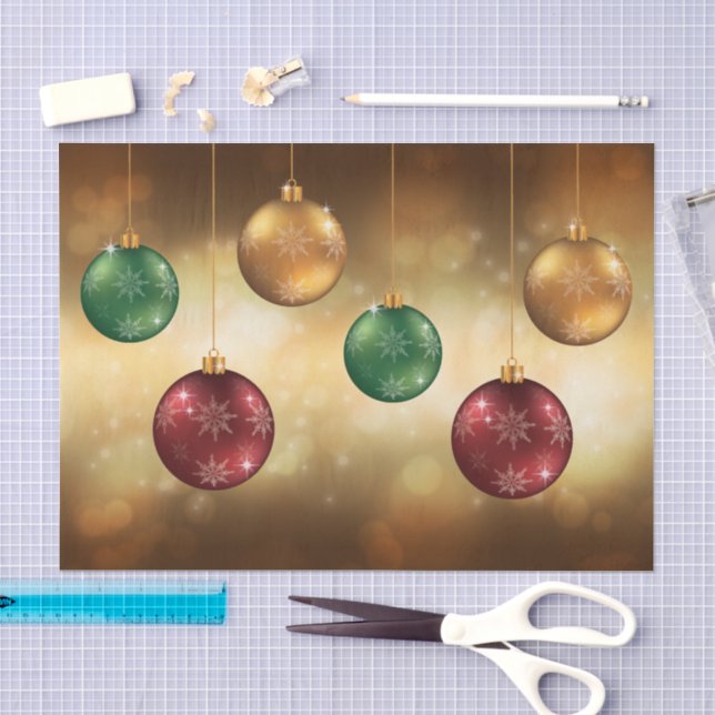 Colorful Christmas Baubles On Yellow Bokeh Tissue Paper (Craft)