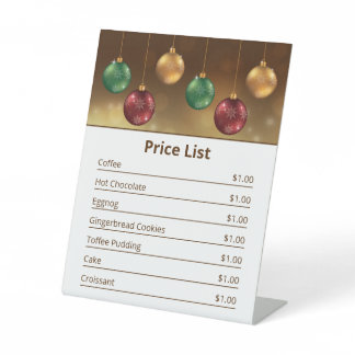 Colorful Christmas Baubles Price List Pedestal Sign