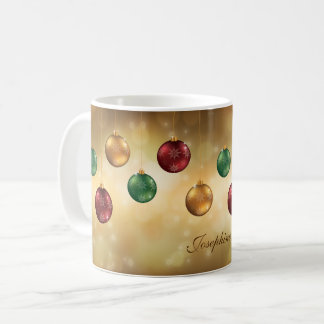 Colorful Christmas Baubles With Custom Name Coffee Mug