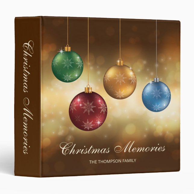 Colorful Christmas Baubles With Custom Text 3 Ring Binder (Front/Spine)