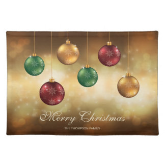 Colorful Christmas Baubles With Custom Text Cloth Placemat
