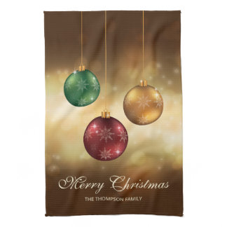 Colorful Christmas Baubles With Custom Text Kitchen Towel