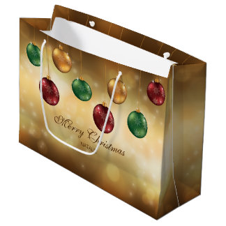 Colorful Christmas Baubles With Custom Text Large Gift Bag