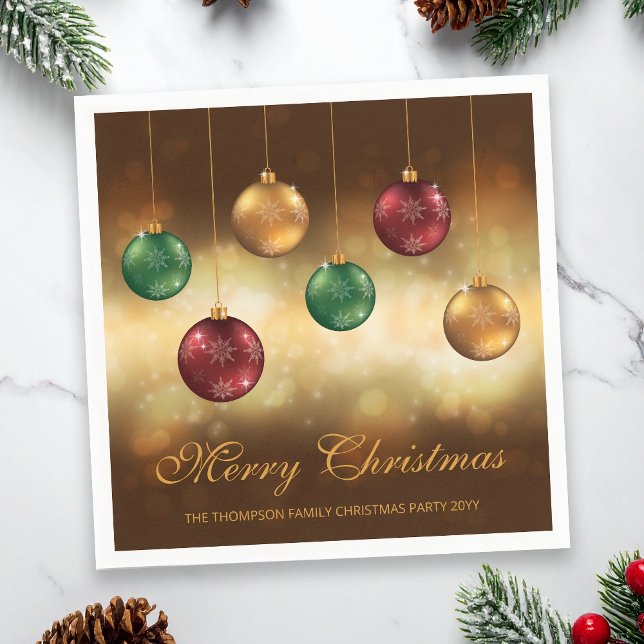 Colorful Christmas Baubles With Custom Text Napkins (Creator Uploaded)