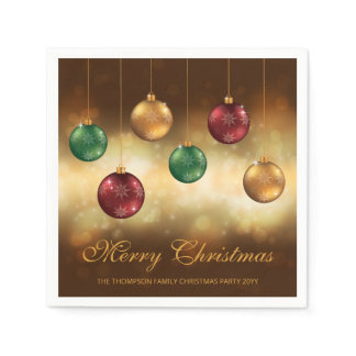 Colorful Christmas Baubles With Custom Text Napkins