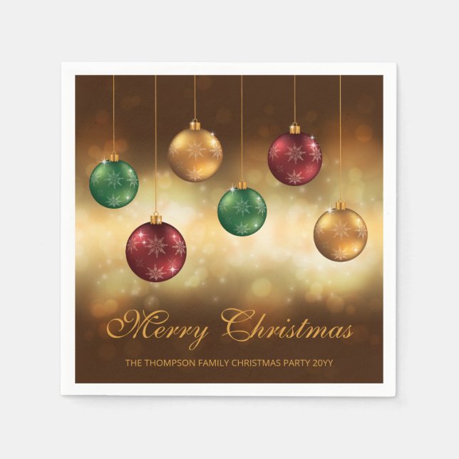 Colorful Christmas Baubles With Custom Text Napkins (Front)
