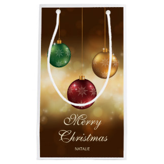 Colorful Christmas Baubles With Custom Text Small Gift Bag