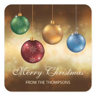 Colorful Christmas Baubles With Custom Text Square Sticker